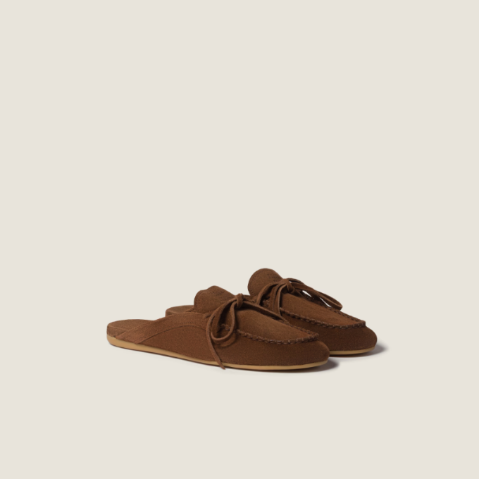 MIU MIU Suede Deck Mules - Brown