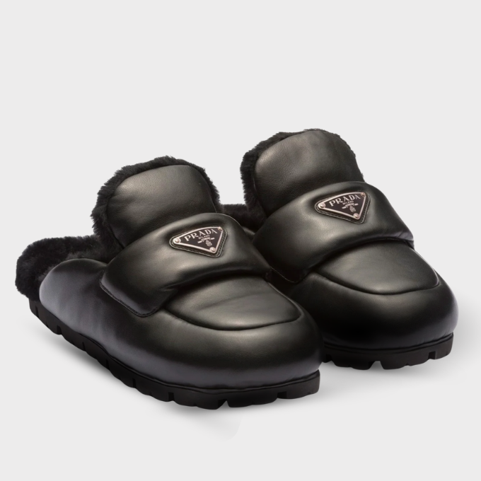 PRADA Soft Padded Nappa Mules - Black