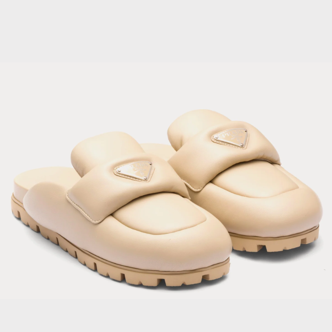 PRADA Soft Padded Nappa Mules - Dessert Beige