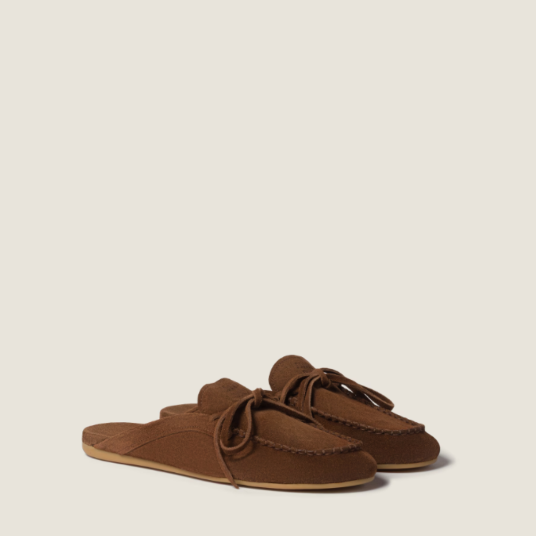 MIU MIU Suede Deck Mules - Brown