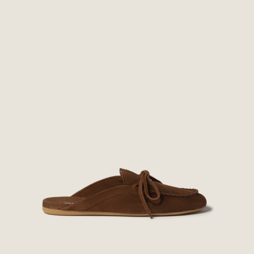 MIU MIU Suede Deck Mules - Brown