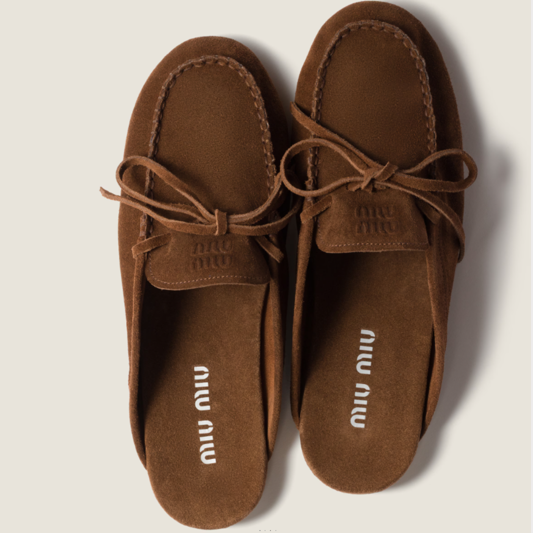MIU MIU Suede Deck Mules - Brown