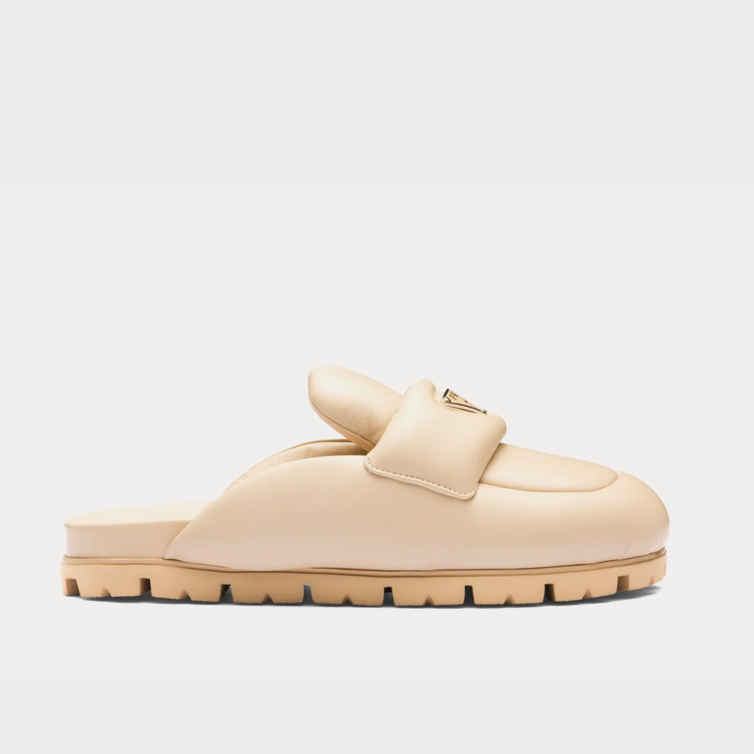 PRADA Soft Padded Nappa Mules - Dessert Beige