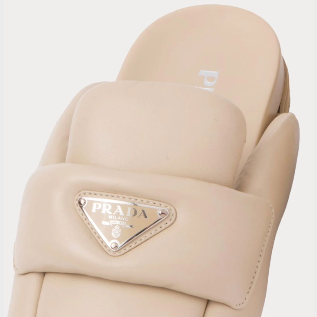 PRADA Soft Padded Nappa Mules - Dessert Beige